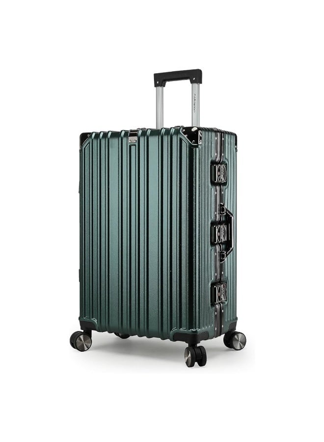 POGAGO Lightweight Aluminum Frame Polycarbonate Hard Case Luggage Set | 3-Piece Trolley Suitcase (20/24/28 Inch) | Silver Checked Luggage with 360° Double Spinner Wheels - Image 2
